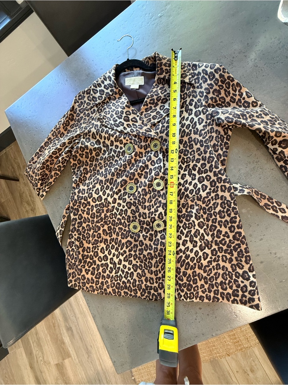 Michael Kors Leopard Print Double-Breasted Belted Trench - Brown/Black - Picture 11 of 13